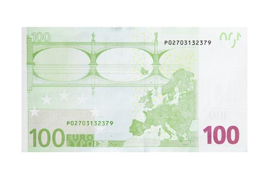 Close-up photograph of one hundred euro note.