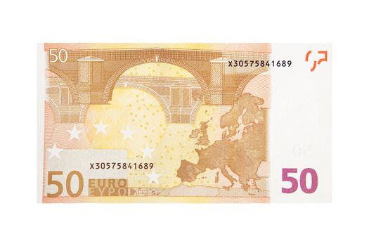 Close-up photograph of fifty euro note.