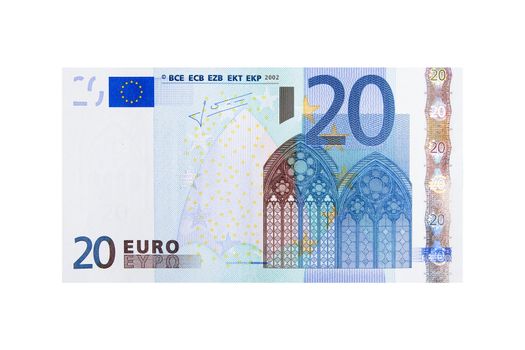 Close-up photograph of twenty euro note.