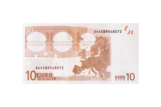 Close-up photograph of ten euro note.