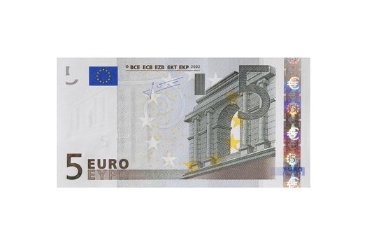 Close-up photograph of five euro note.