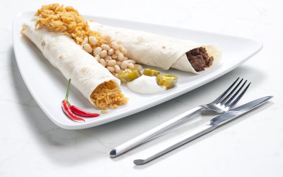 beef burritos with beans and rice