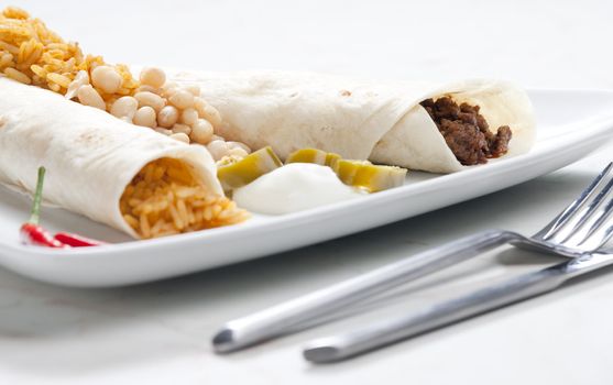 beef burritos with beans and rice