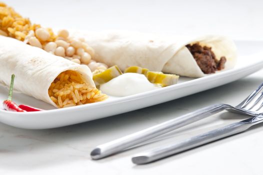 beef burritos with beans and rice