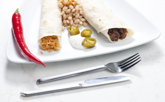 beef burritos with beans and rice