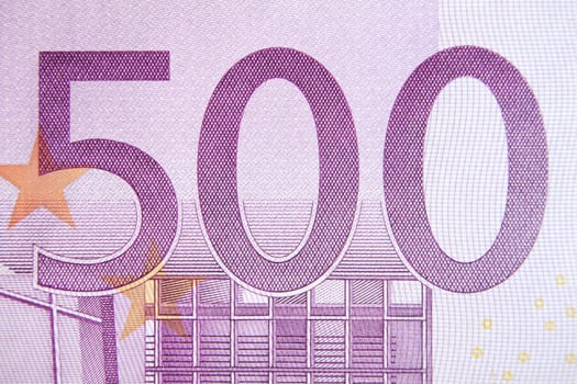Closeup photo of a part of a five hundred euro note. Macro photo.