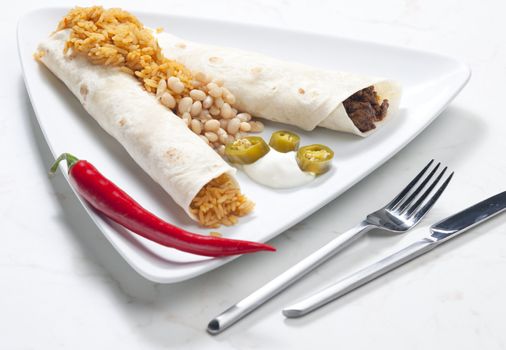 beef burritos with beans and rice