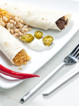 beef burritos with beans and rice