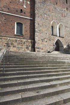Stairs of Finland's main Cathedral in Turku. Outdoor picture on a nice summer day.
