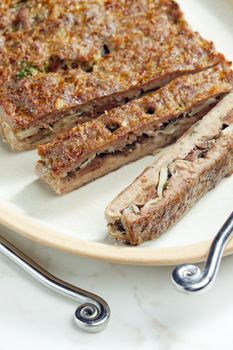 minced beef meat hash filled with champignons and herbs