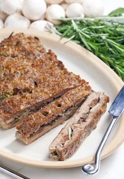 minced beef meat hash filled with champignons and herbs