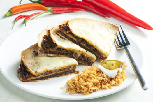 quesadilla with minced beef and chopped beans