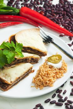 quesadilla with minced beef and chopped beans