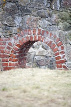 Ruins of a medieval castle in spring.