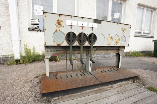 Signal lever box at a railway station.