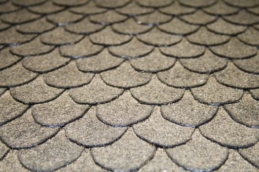 A gray tile roof. 