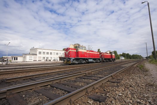Two electric locomotives at the Hanko railway station.