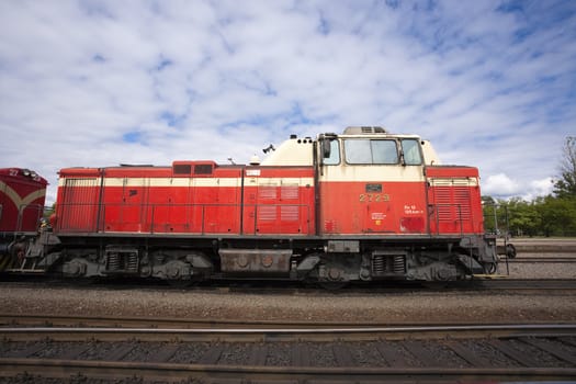 Two electric locomotives at the Hanko railway station.