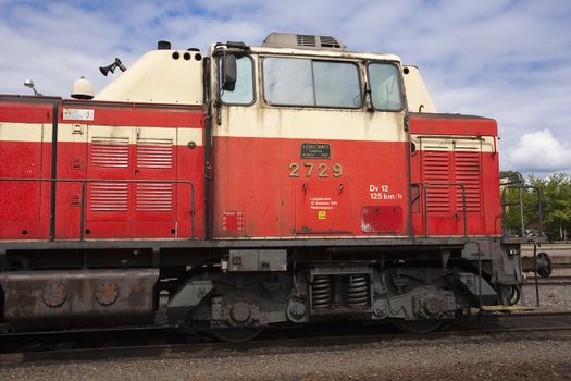 Two electric locomotives at the Hanko railway station.