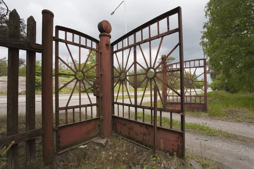 Close-up photograph of an old garden gate.