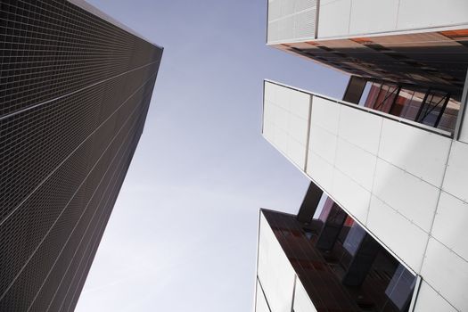 Exterior of modern tall office buildings reaching sky. High-tech center in Turku, Finland.