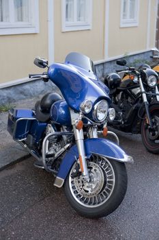 Parked motorcycle in the city.