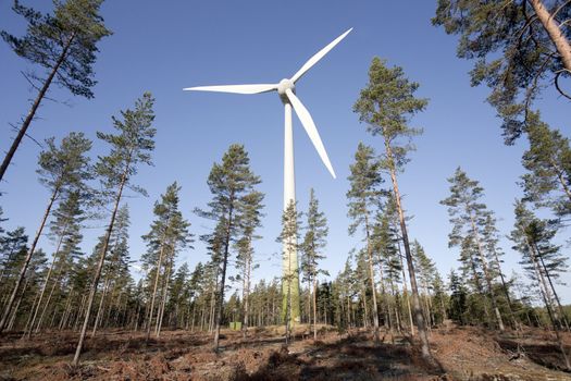 Modern windmill producing renewable energy ecologically.