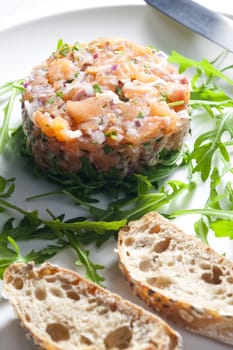 salmon tartare with ruccola