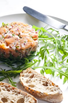 salmon tartare with ruccola