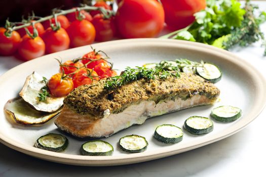 baked salmon with herbs eschar