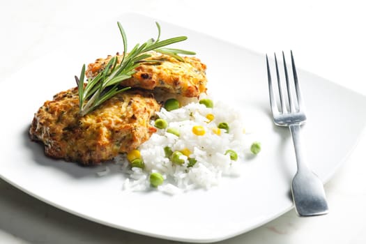 baked salmon burgers with vegetables rice