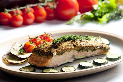 baked salmon with herbs eschar