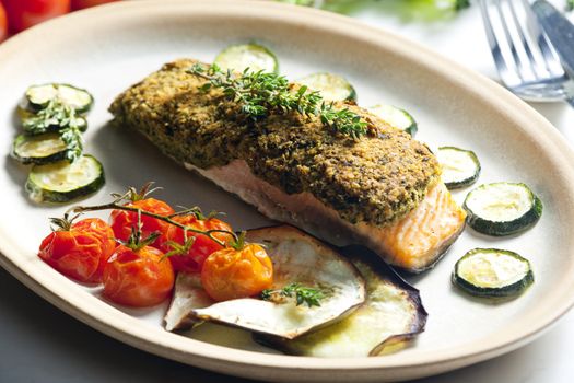 baked salmon with herbs eschar