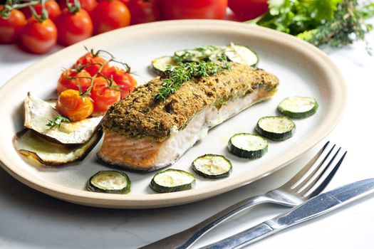 baked salmon with herbs eschar