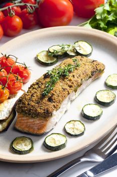 baked salmon with herbs eschar