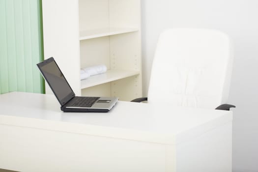 Office modern light workplace with armchair and the laptop
