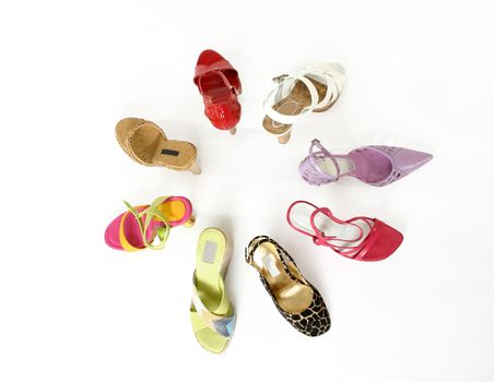 Circle of coloured women's shoes