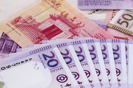 The stack of Macau money (bills and notes)