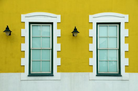 Beautiful colored houses, windows and lanterns