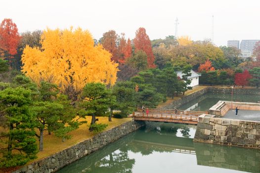 The panorama of Nijo Castle moat and garden, in Kyoto city