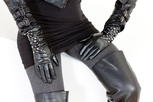 detail of woman wearing fashionable black clothes