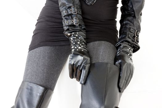 detail of woman wearing fashionable black clothes