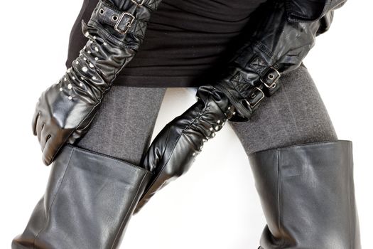 detail of woman wearing fashionable black clothes