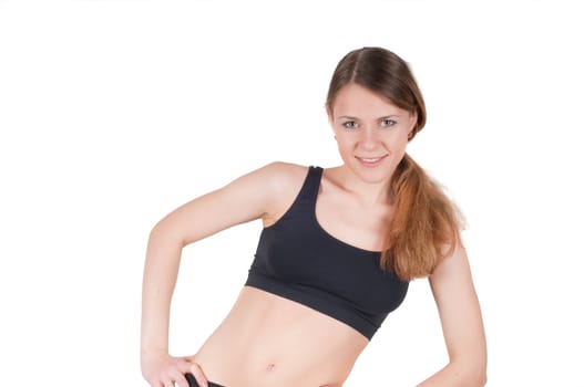 Beautiful woman doing exercises, isolated on white