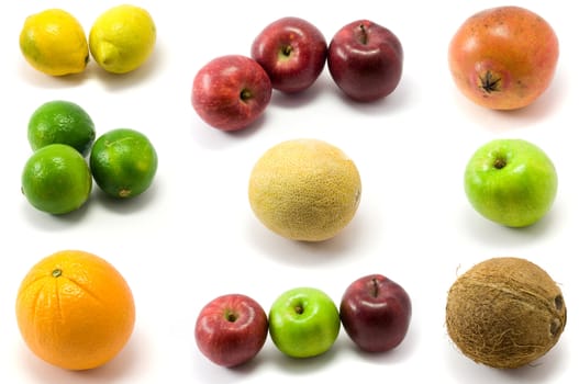 Shot of mixed fruits isolated on white