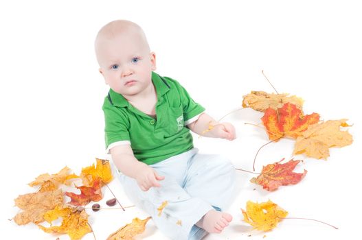 Studio shot of little boy, isolated on white