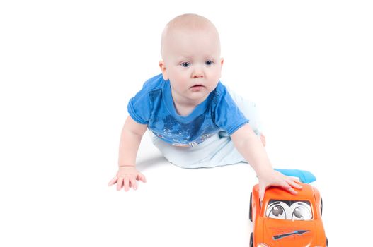 Studio shot of little boy, isolated on white