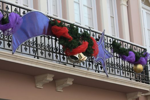 Christmas ornaments on a public building in Tenerife