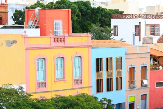 Colorful houses in a street in Santa Cruz de Tenerife