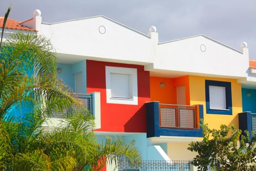 A row of new colored houses in Tenerife